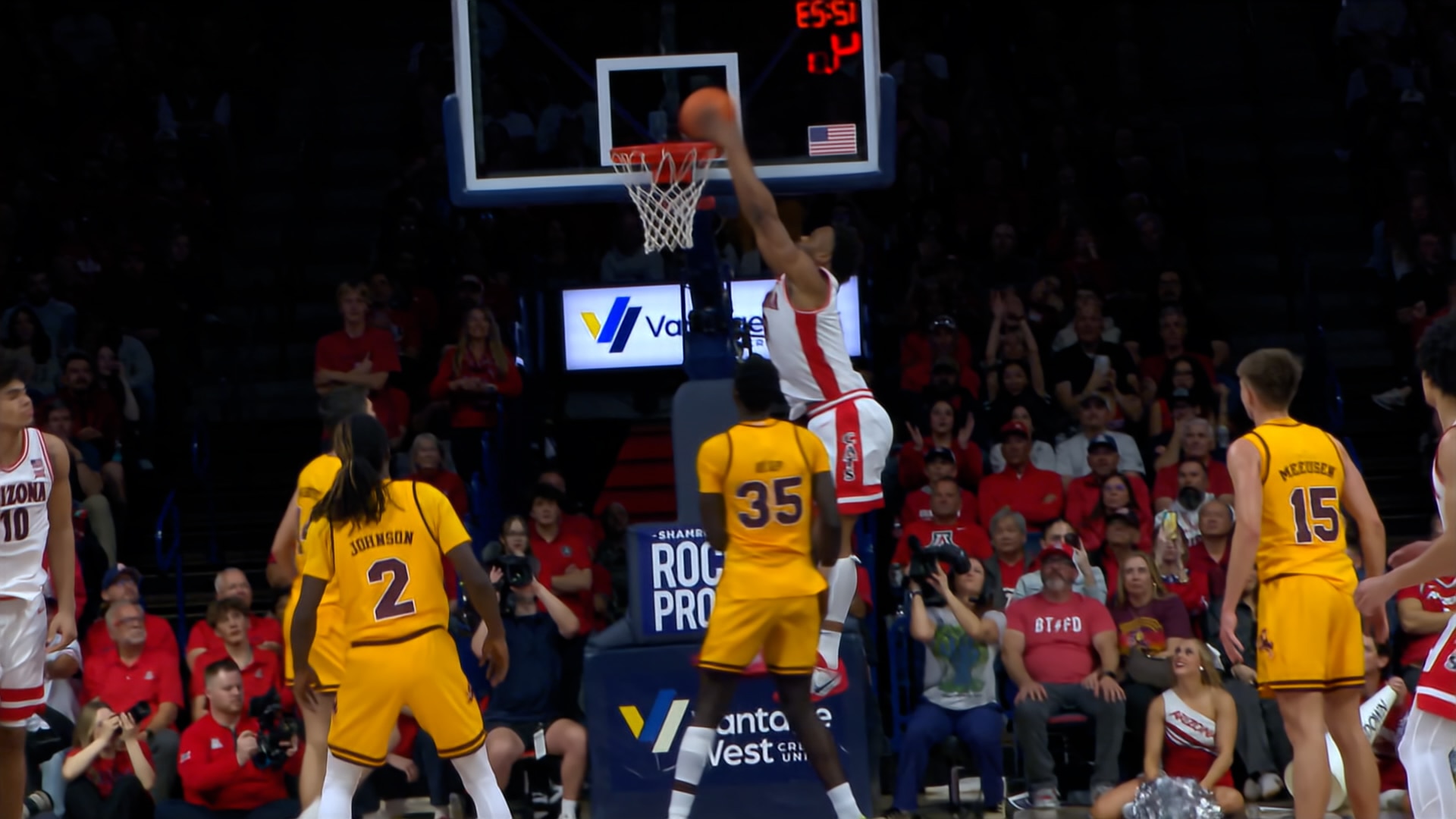 Tobe Awaka finished Arizona’s 10 pass sequence with a SLAM, extending lead over rivals ASU
