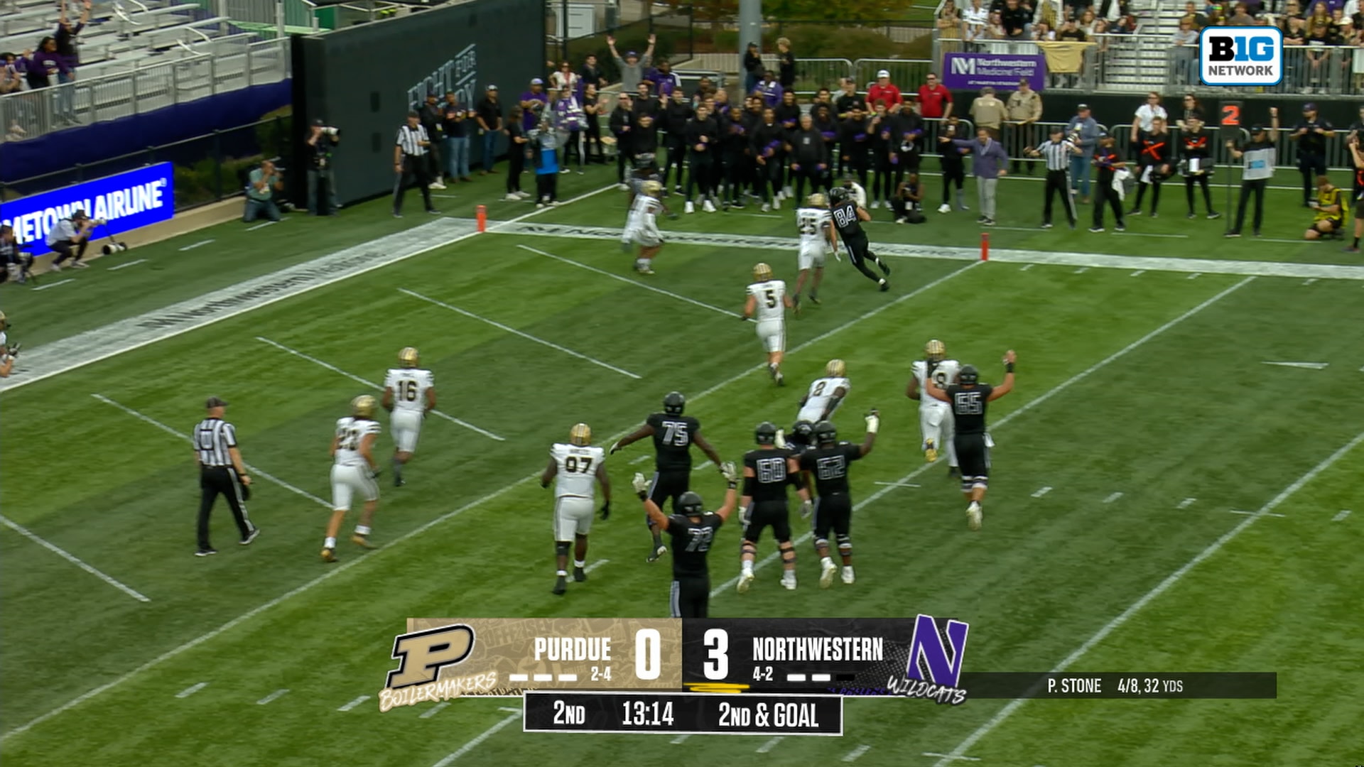 Preston Stone finds Hunter Welcing for a TD, extending Northwestern’s lead over Purdue