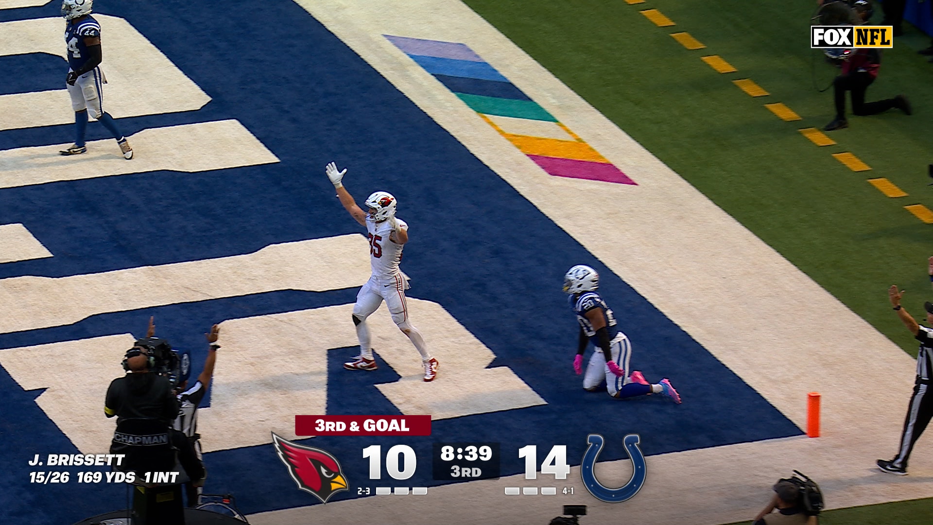 Jacoby Brissett finds Trey McBride for one-yard TD, giving Cardinals lead over Colts